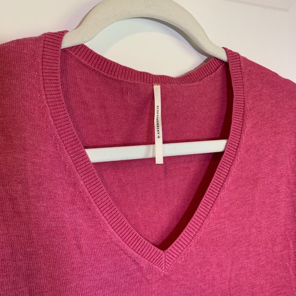 Anthropologie Pink Long Sleeve V-Neck Tunic Top XS Fits S/M Preppy Minimalist - Picture 2 of 8